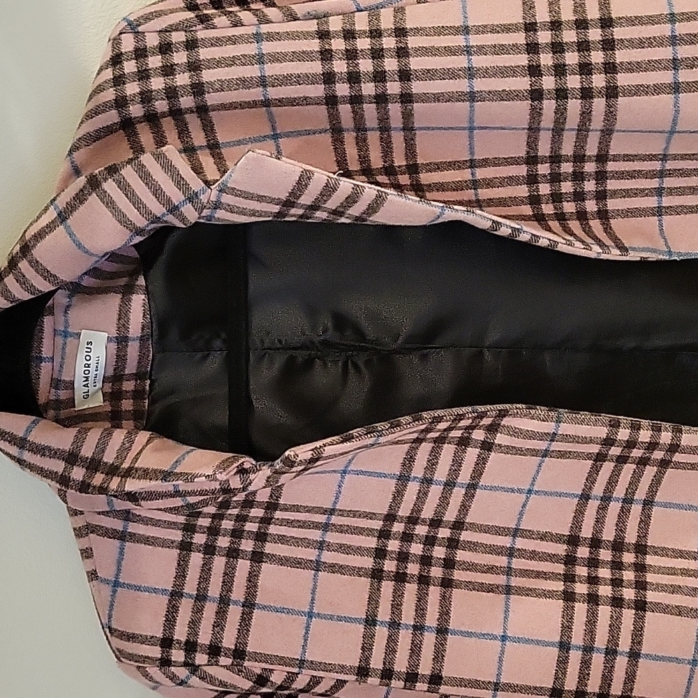 Glamorous Wool Blend Pink/Brown Checcked  Trench Coat - Picture 4 of 5